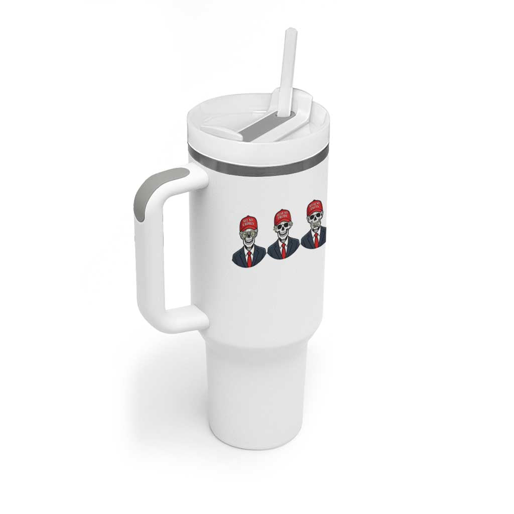 Skeleton See No Crimes Hear No Truth Tumbler With Handle Funny Political Satire