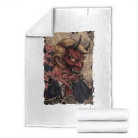 American Leader Oni Mask Japanese Ukiyoe Throw Blanket Political Parody Graphic