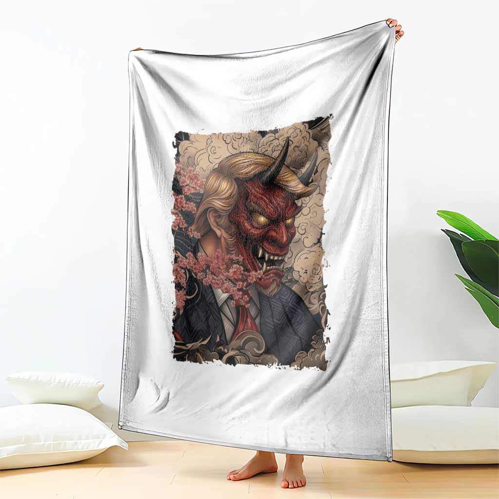 American Leader Oni Mask Japanese Ukiyoe Throw Blanket Political Parody Graphic
