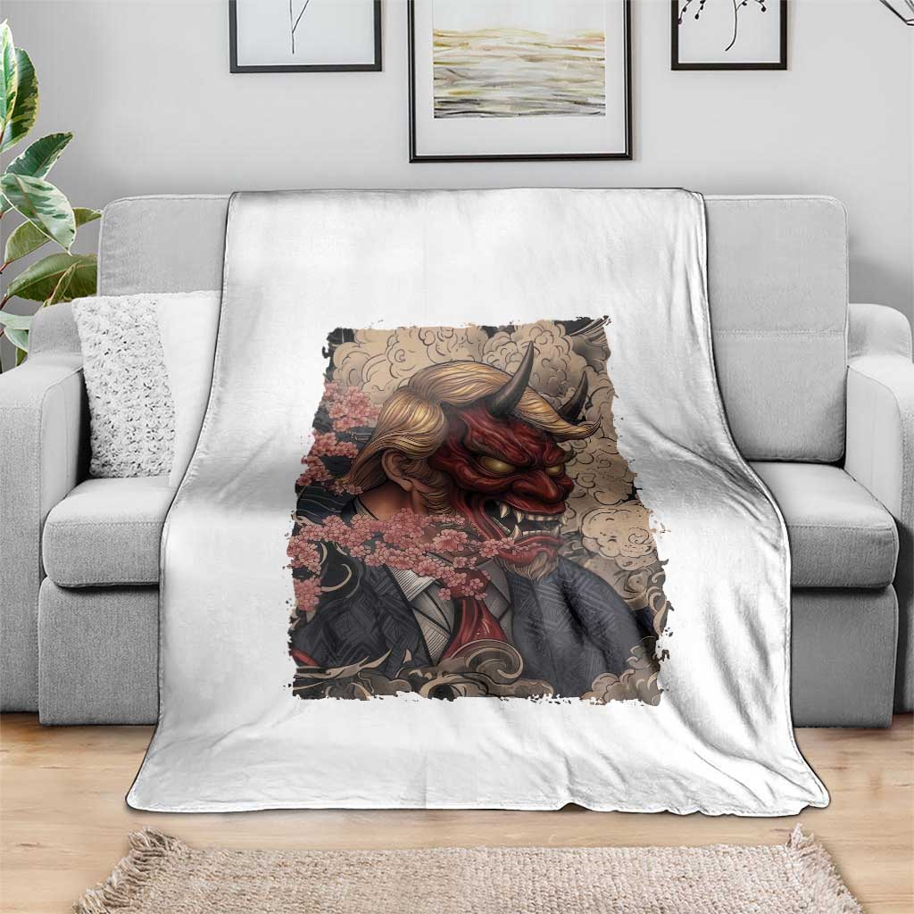 American Leader Oni Mask Japanese Ukiyoe Throw Blanket Political Parody Graphic