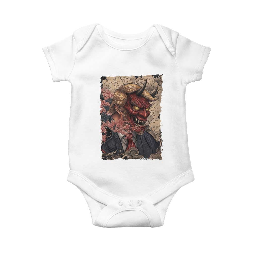 American Leader Oni Mask Japanese Ukiyoe Baby Onesie Political Parody Graphic