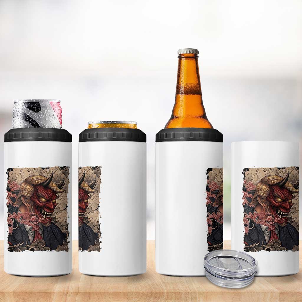 American Leader Oni Mask Japanese Ukiyoe 4 in 1 Can Cooler Tumbler Political Parody Graphic