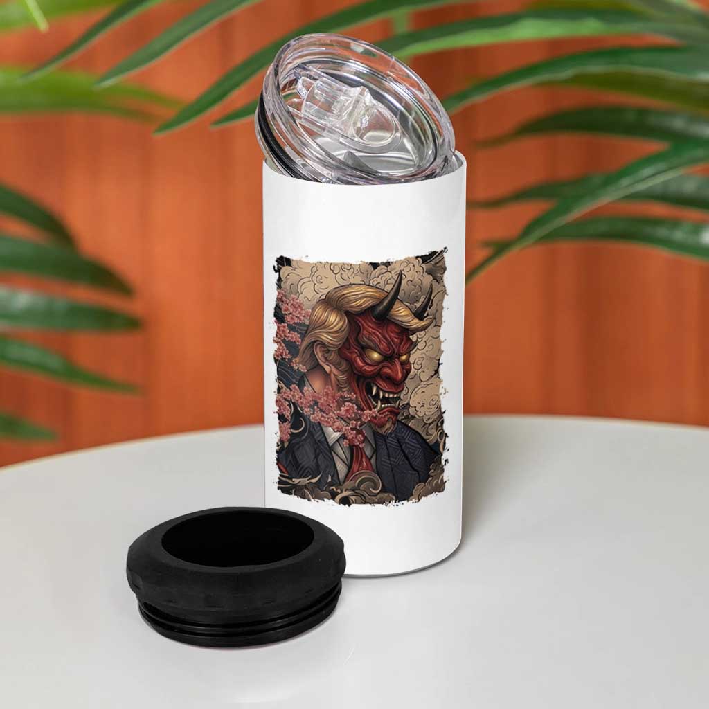 American Leader Oni Mask Japanese Ukiyoe 4 in 1 Can Cooler Tumbler Political Parody Graphic