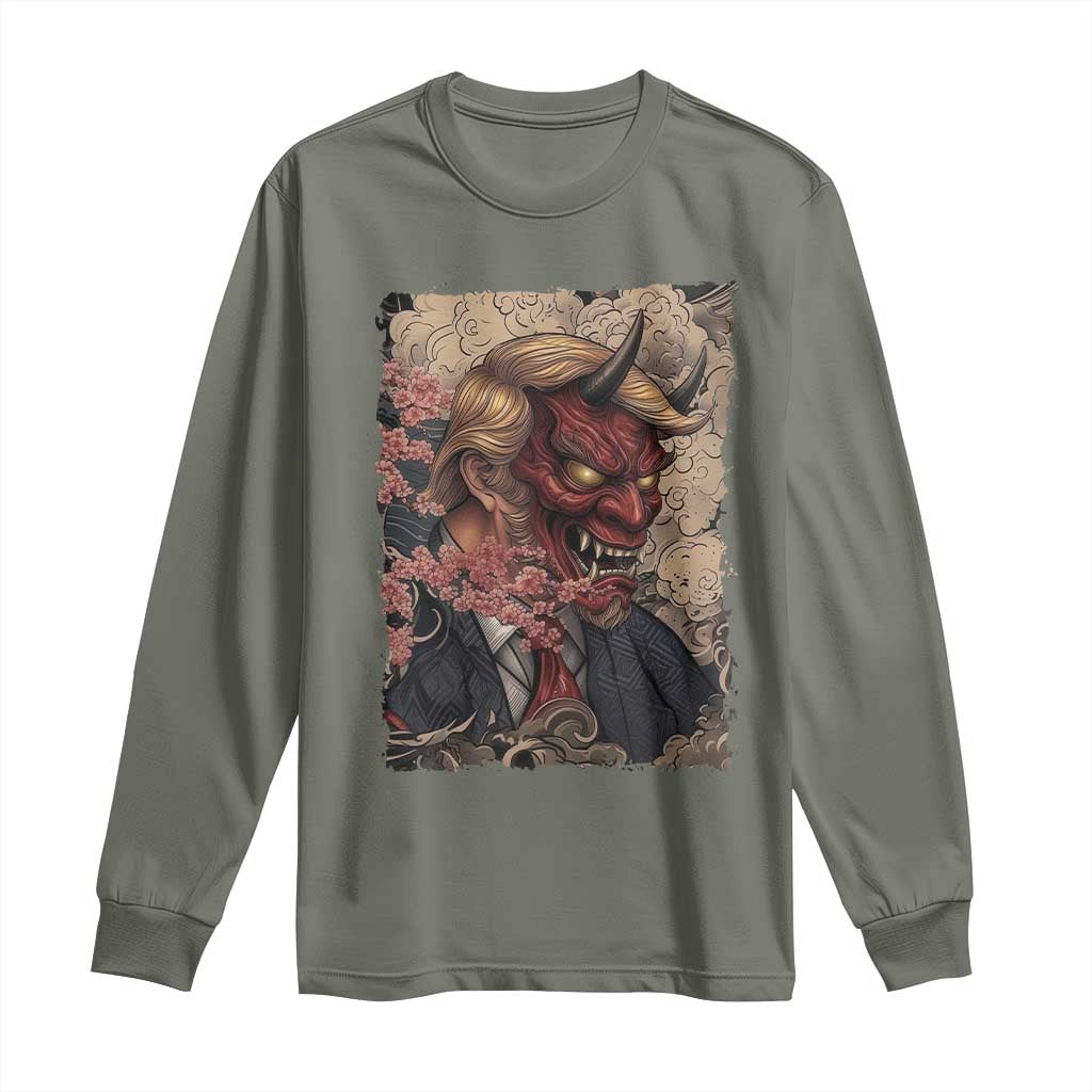 American Leader Oni Mask Japanese Ukiyoe Long Sleeve Shirt Political Parody Graphic