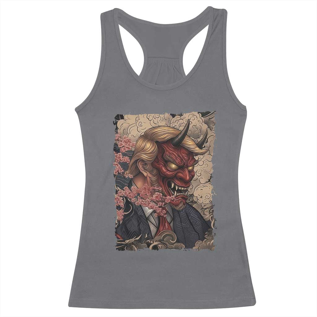 American Leader Oni Mask Japanese Ukiyoe Racerback Tank Top Political Parody Graphic