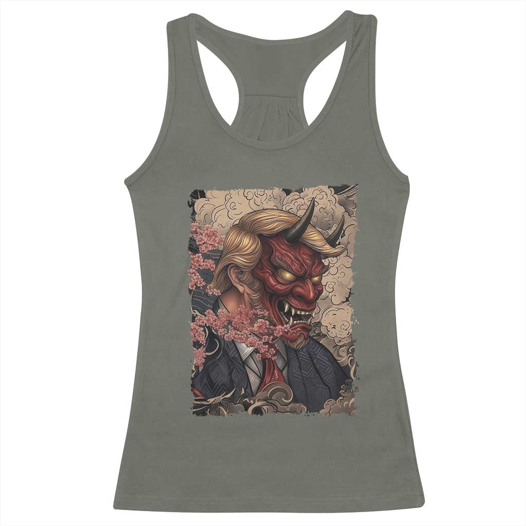 American Leader Oni Mask Japanese Ukiyoe Racerback Tank Top Political Parody Graphic
