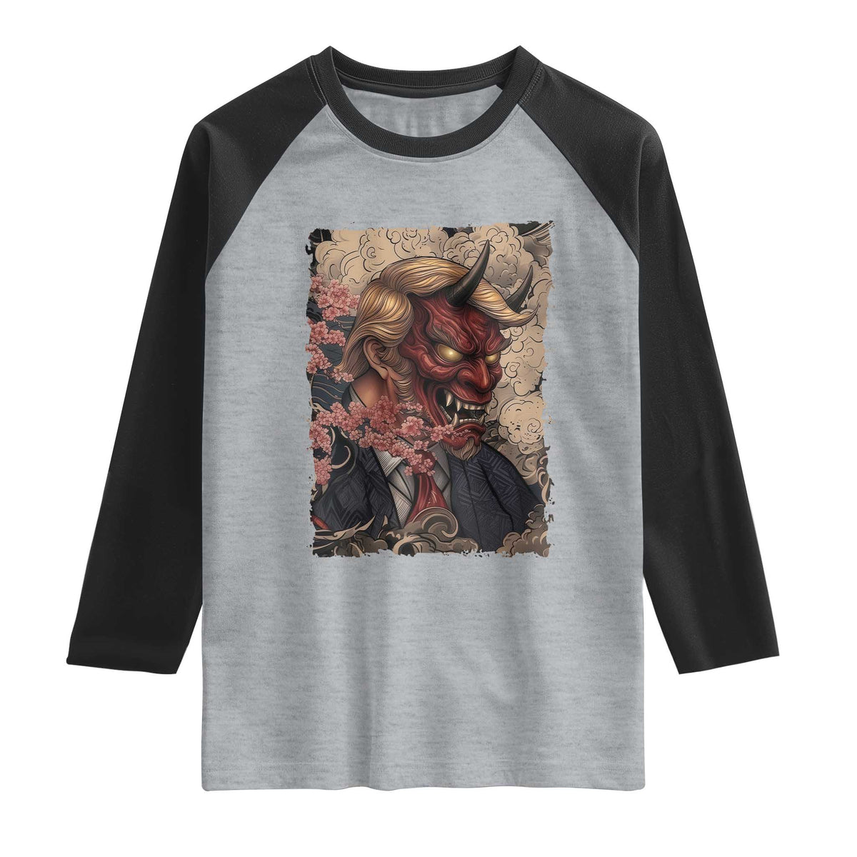 American Leader Oni Mask Japanese Ukiyoe Raglan Shirt Political Parody Graphic