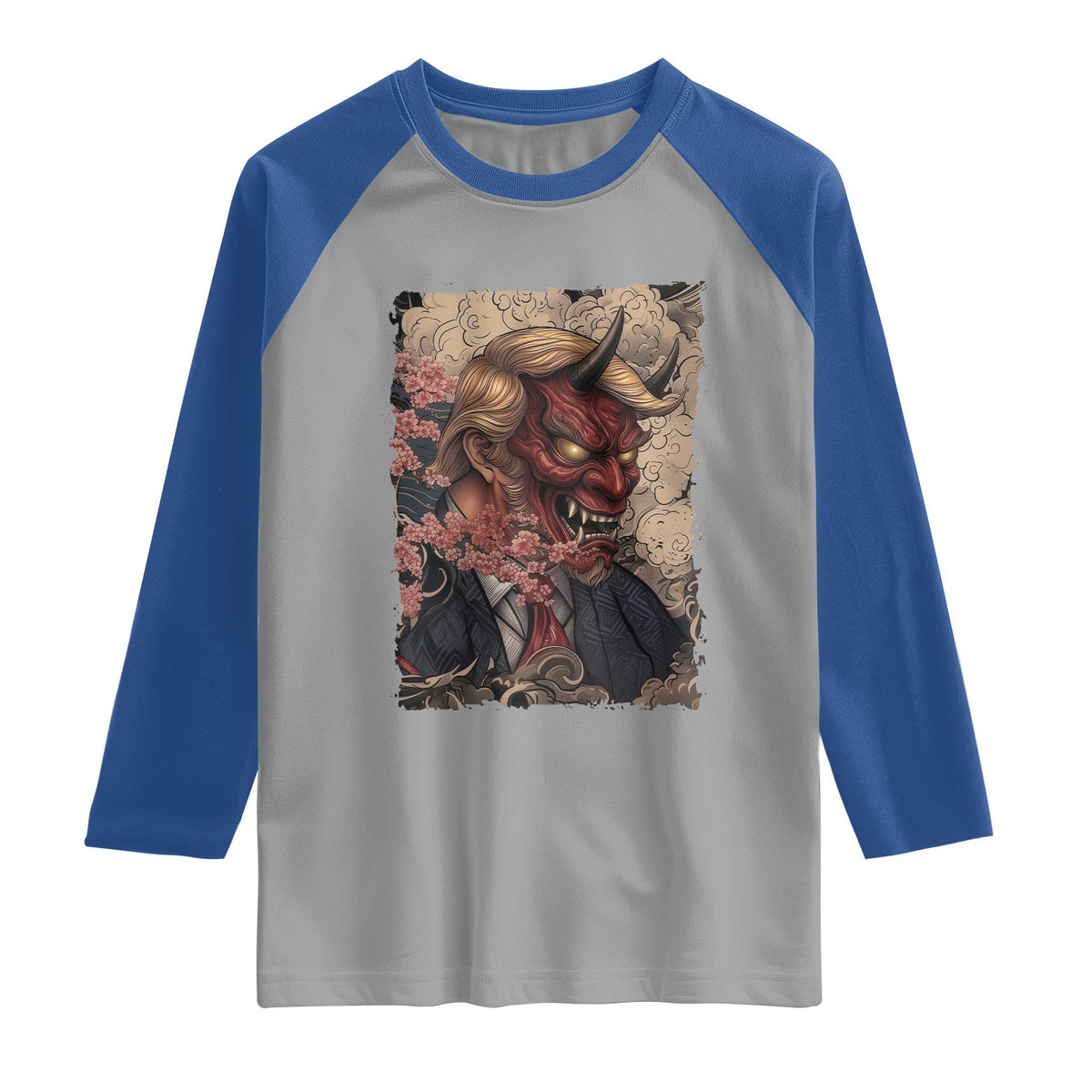 American Leader Oni Mask Japanese Ukiyoe Raglan Shirt Political Parody Graphic