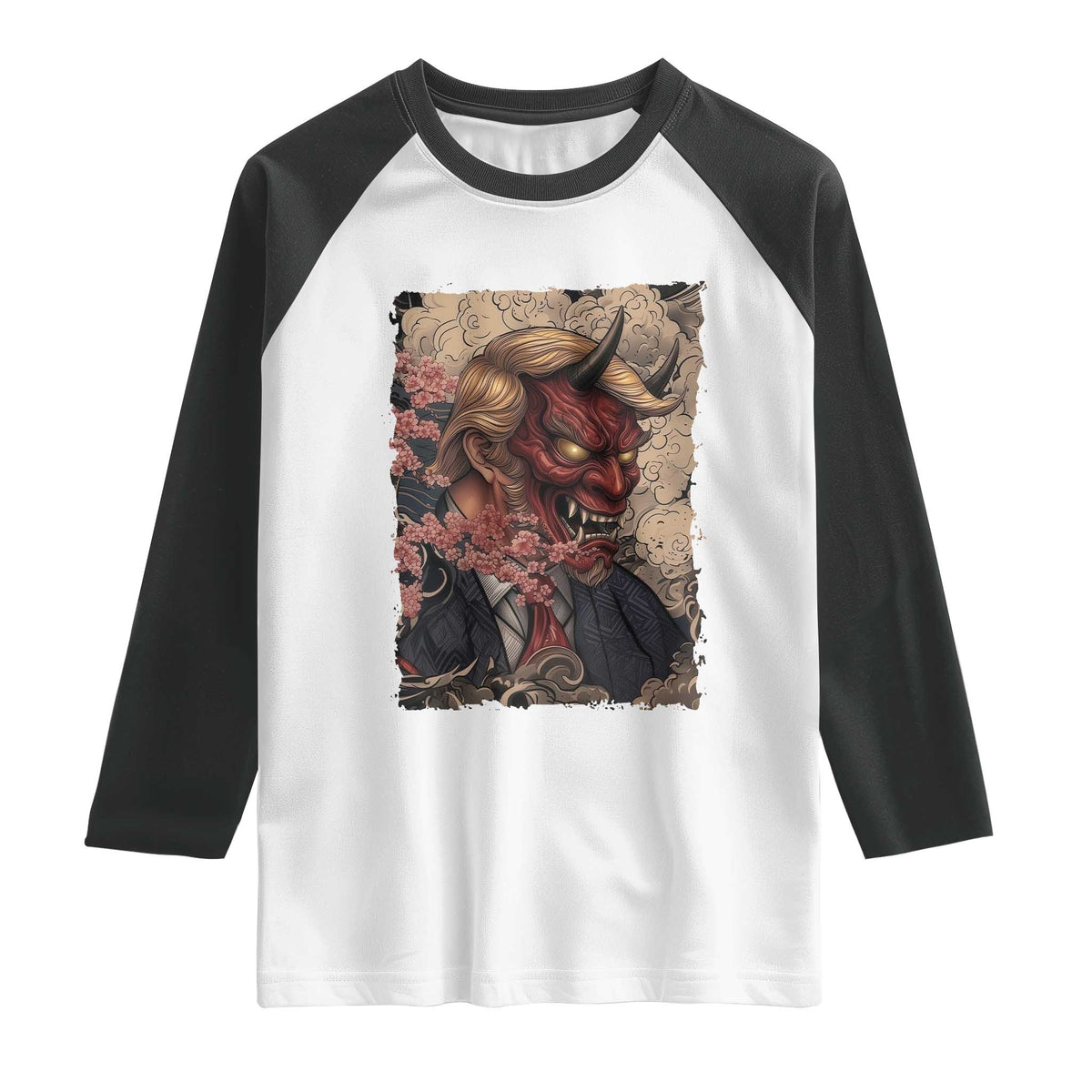 American Leader Oni Mask Japanese Ukiyoe Raglan Shirt Political Parody Graphic