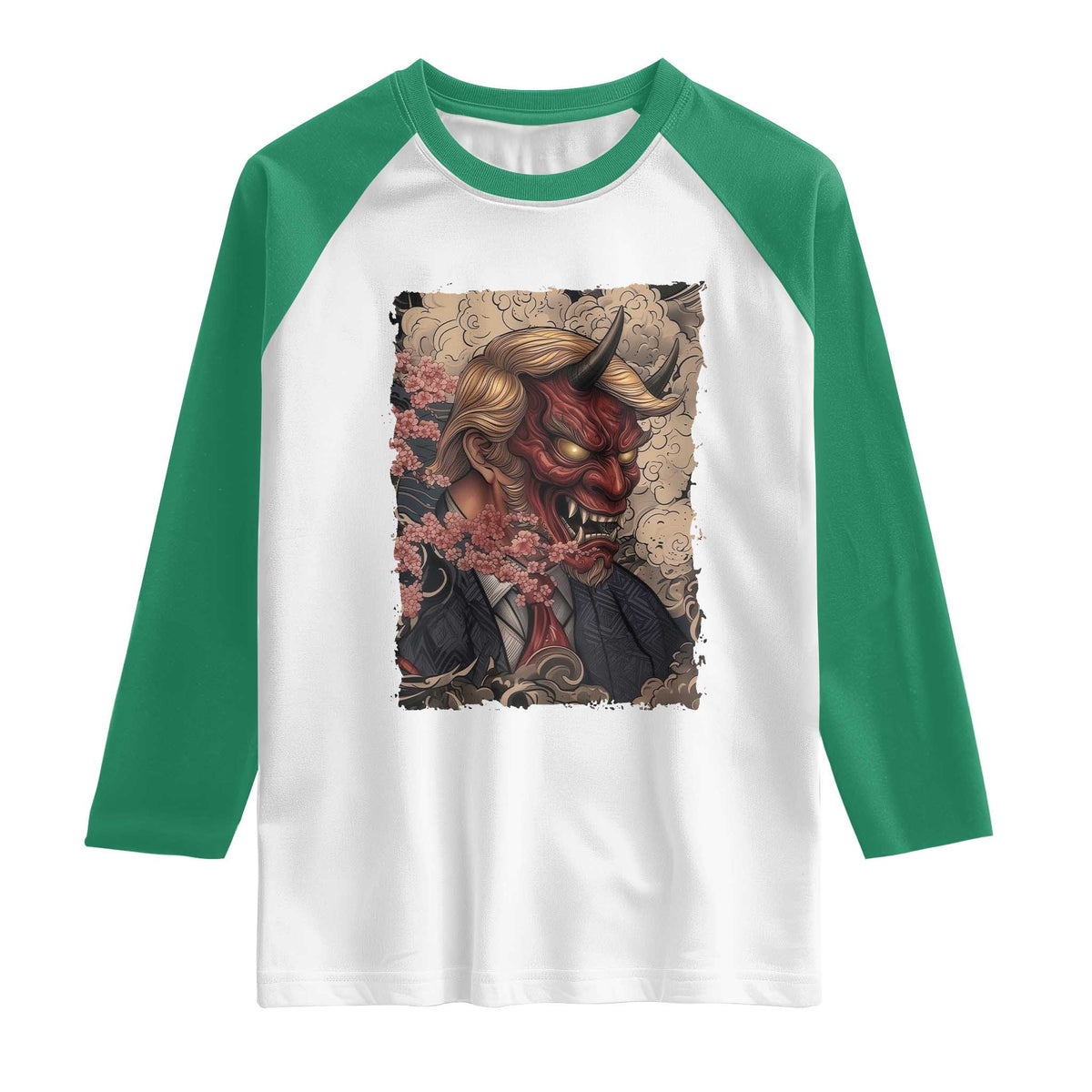 American Leader Oni Mask Japanese Ukiyoe Raglan Shirt Political Parody Graphic