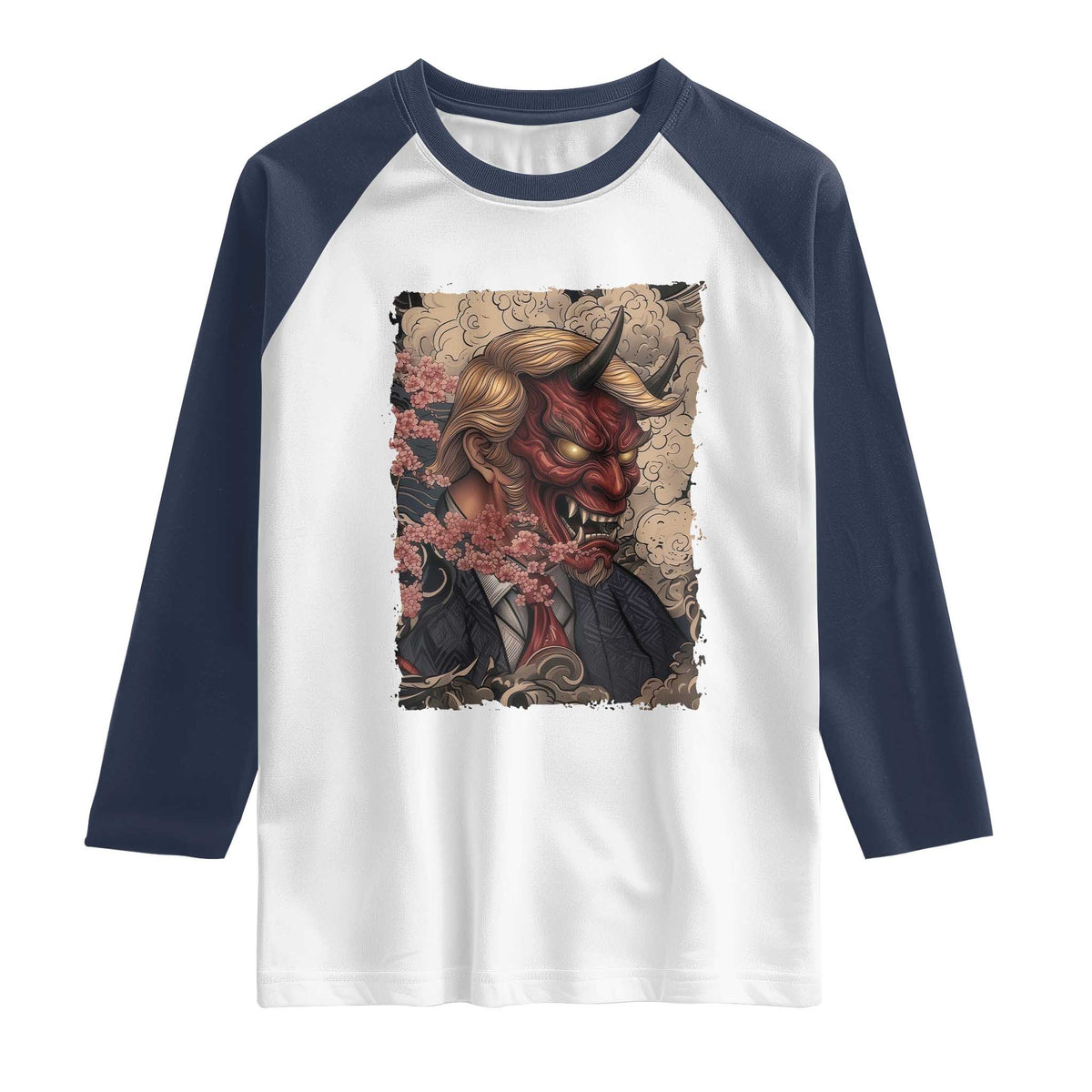 American Leader Oni Mask Japanese Ukiyoe Raglan Shirt Political Parody Graphic