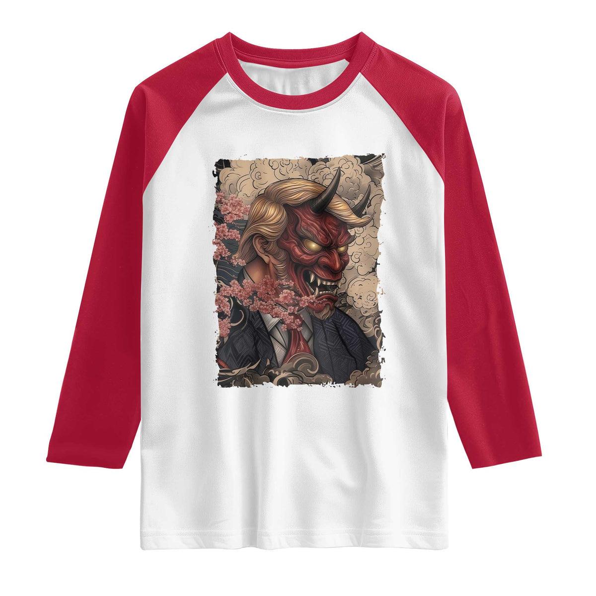 American Leader Oni Mask Japanese Ukiyoe Raglan Shirt Political Parody Graphic