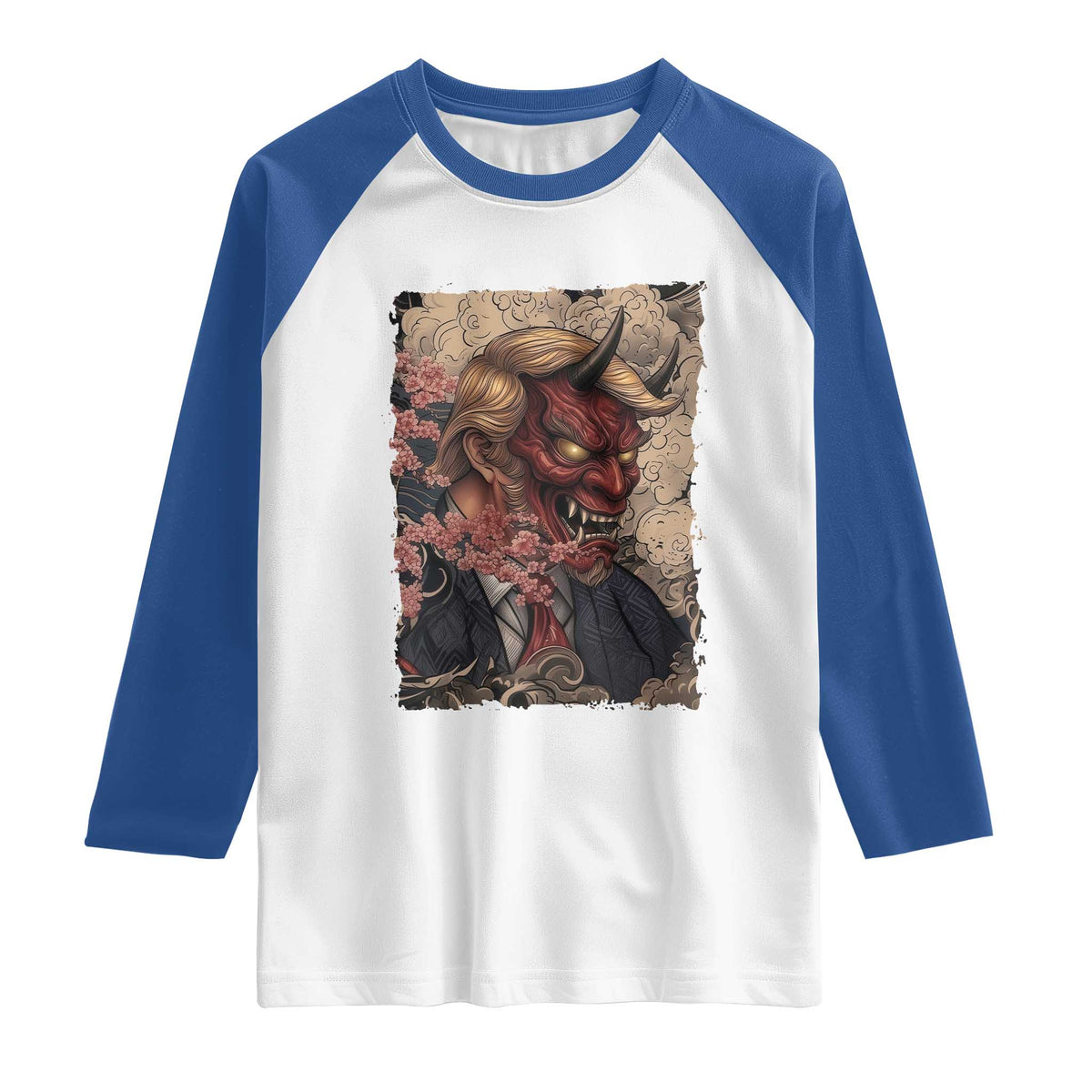 American Leader Oni Mask Japanese Ukiyoe Raglan Shirt Political Parody Graphic