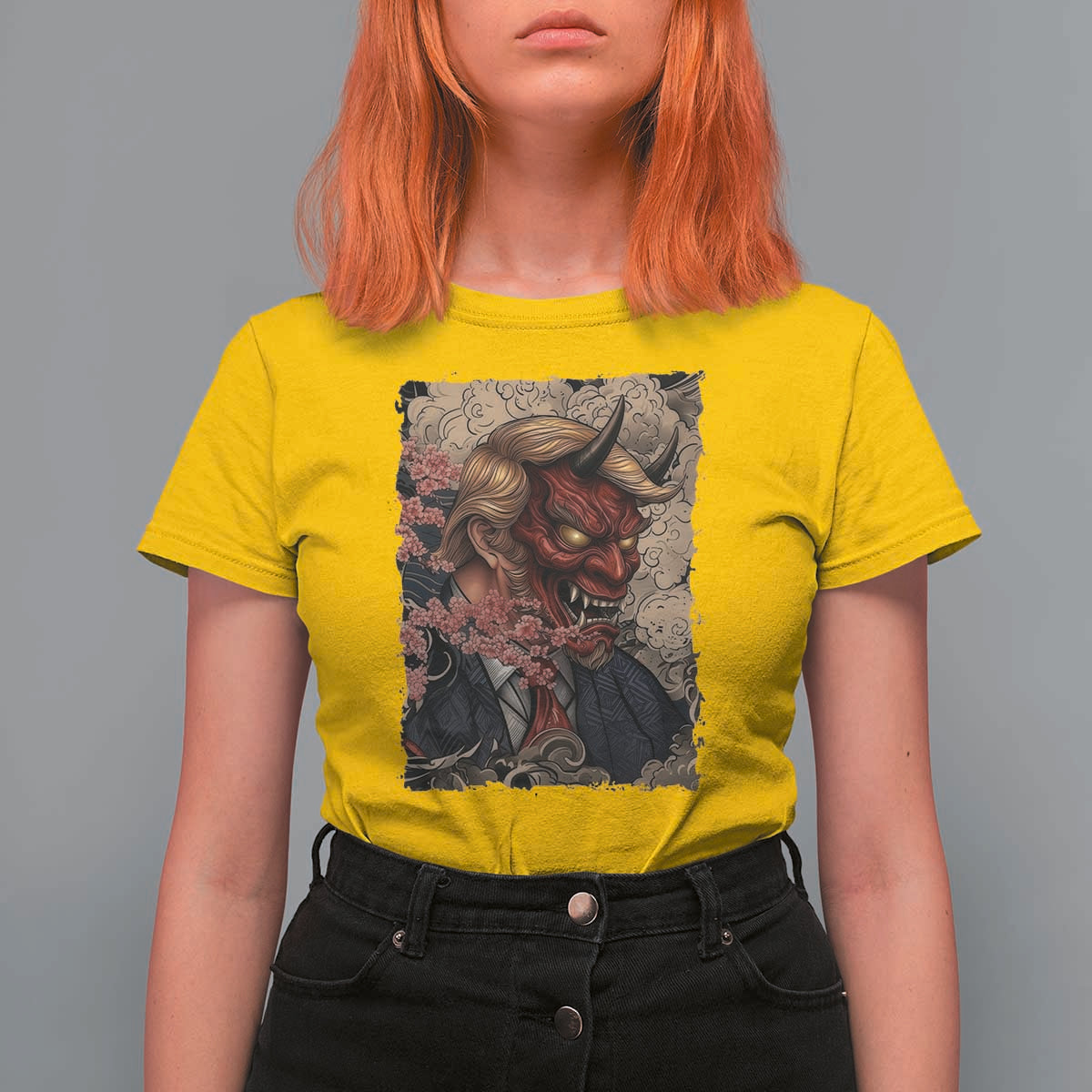American Leader Oni Mask Japanese Ukiyoe T Shirt For Women Political Parody Graphic