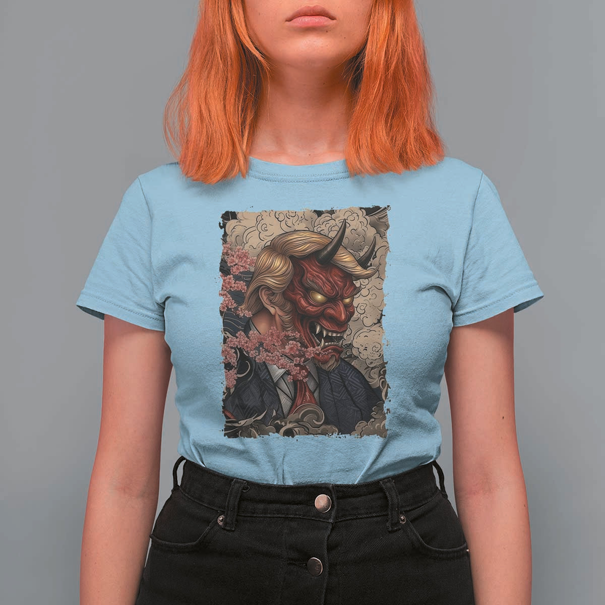 American Leader Oni Mask Japanese Ukiyoe T Shirt For Women Political Parody Graphic