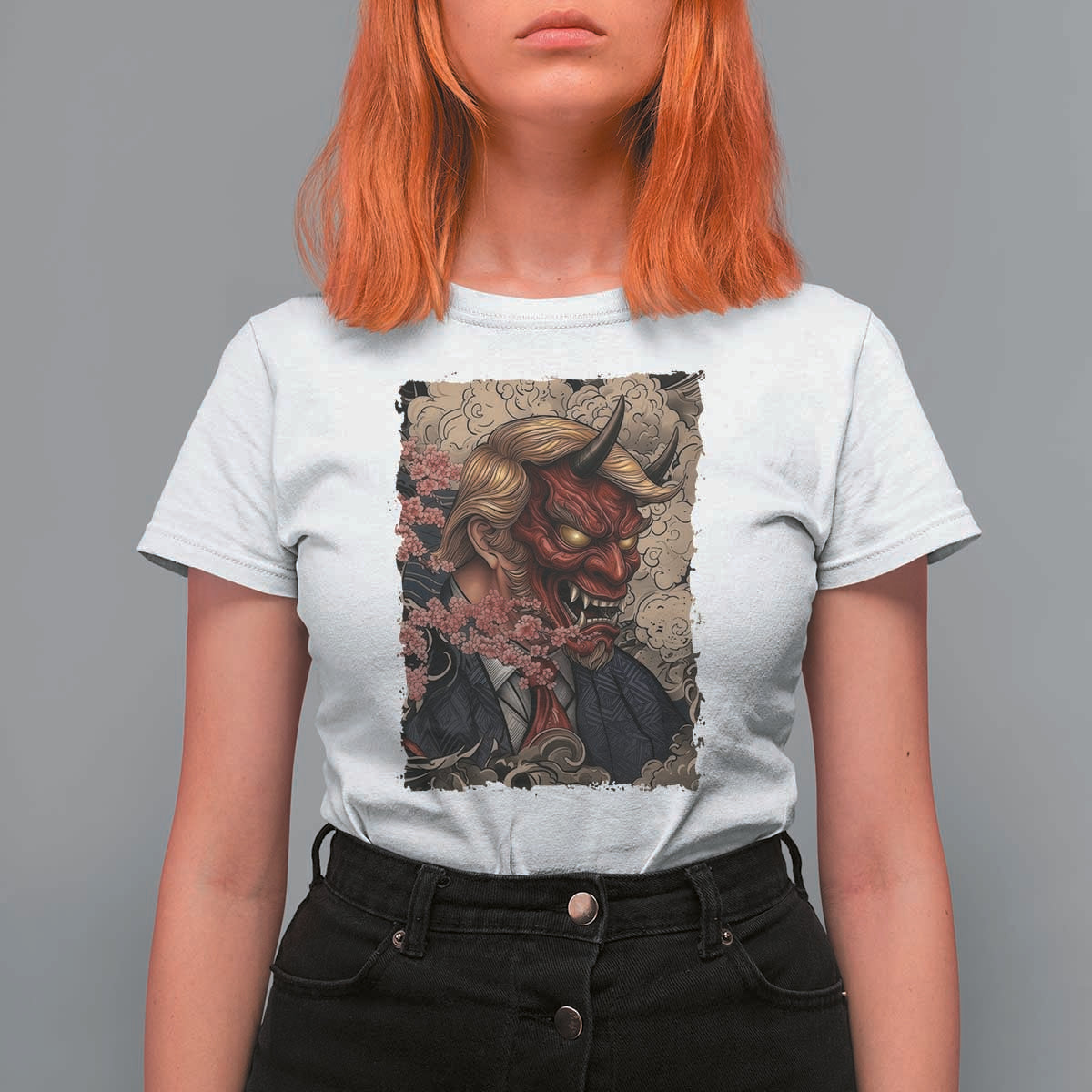 American Leader Oni Mask Japanese Ukiyoe T Shirt For Women Political Parody Graphic