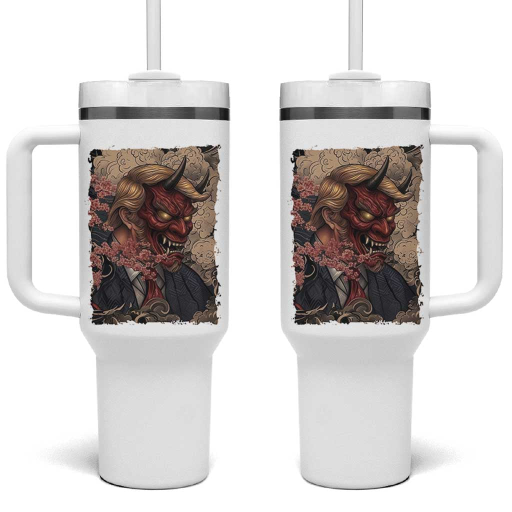 American Leader Oni Mask Japanese Ukiyoe Tumbler With Handle Political Parody Graphic