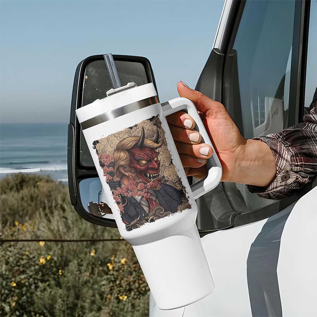 American Leader Oni Mask Japanese Ukiyoe Tumbler With Handle Political Parody Graphic