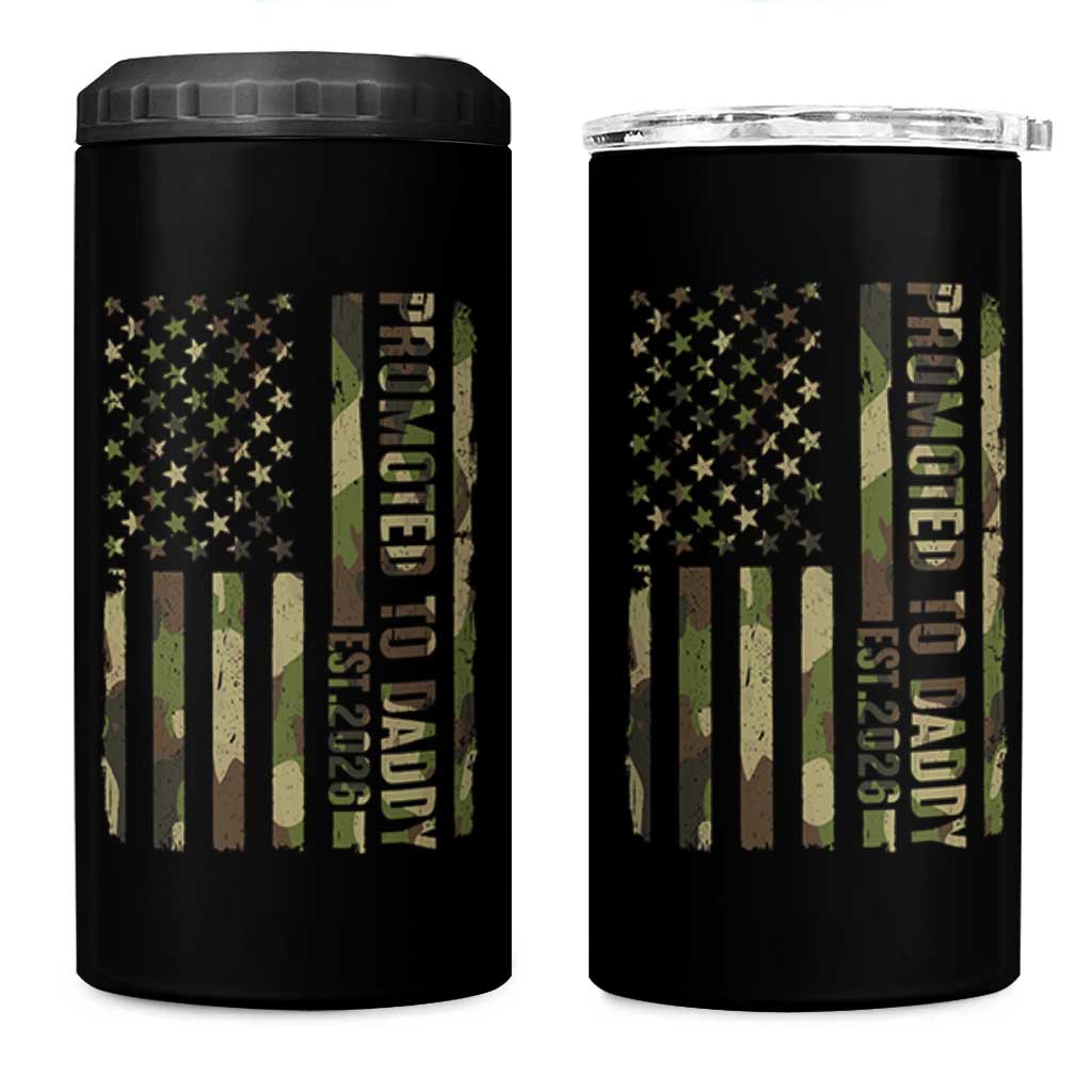 Camouflage Patriotic Dad 2026 4 in 1 Can Cooler Tumbler USA Flag New Father Announcement