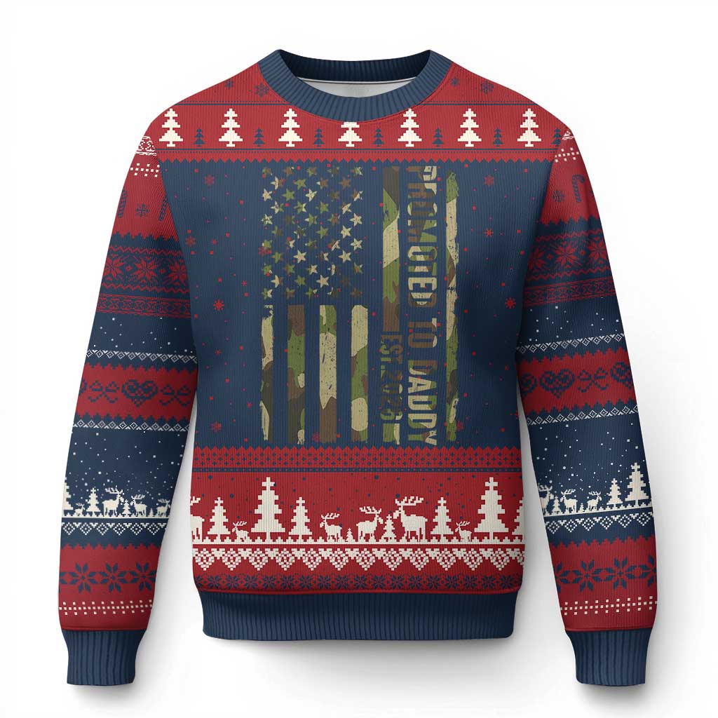 Camouflage Patriotic Dad 2026 Ugly Christmas Sweater USA Flag New Father Announcement
