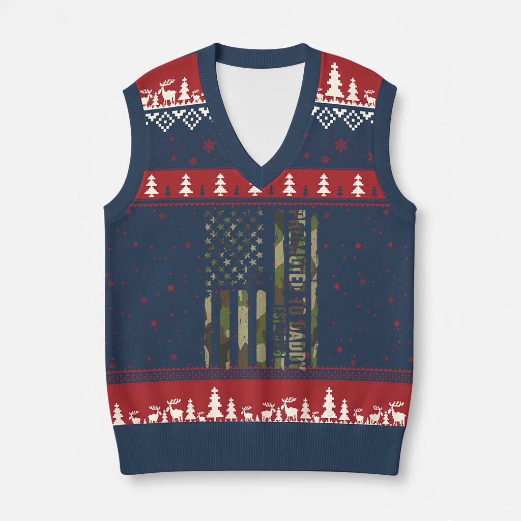 Camouflage Patriotic Dad 2026 V-Neck Knit Sweater Vest USA Flag New Father Announcement
