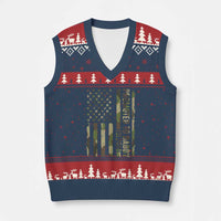 Camouflage Patriotic Dad 2026 V-Neck Knit Sweater Vest USA Flag New Father Announcement