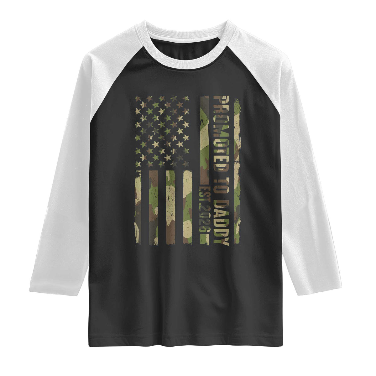Camouflage Patriotic Dad 2026 Raglan Shirt USA Flag New Father Announcement