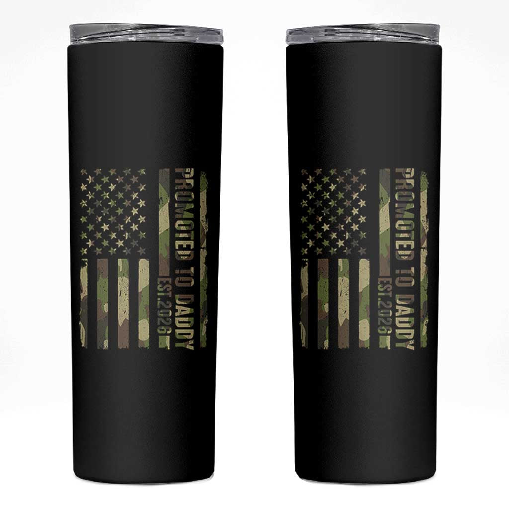 Camouflage Patriotic Dad 2026 Skinny Tumbler USA Flag New Father Announcement