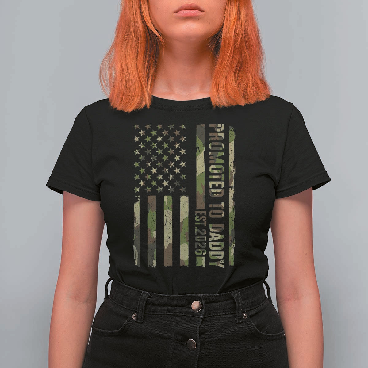 Camouflage Patriotic Dad 2026 T Shirt For Women USA Flag New Father Announcement