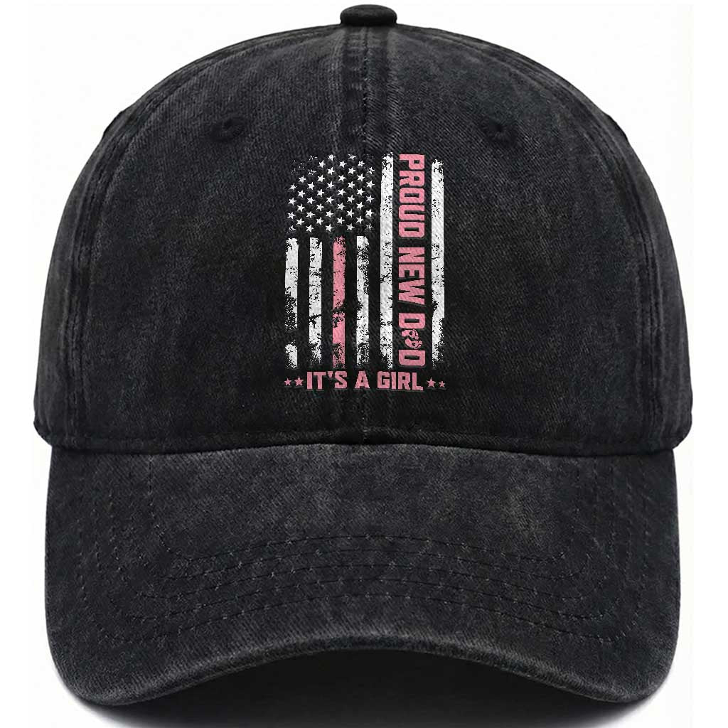 Proud New Dad Its A Girl Washed Cotton Baseball Cap Patriotic First Fathers Day Gift