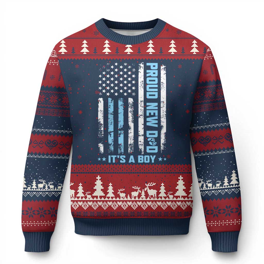 Proud New Dad Its A Boy Ugly Christmas Sweater Patriotic First Fathers Day Gift