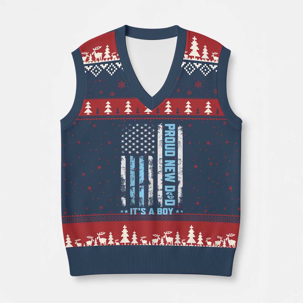 Proud New Dad Its A Boy V-Neck Knit Sweater Vest Patriotic First Fathers Day Gift