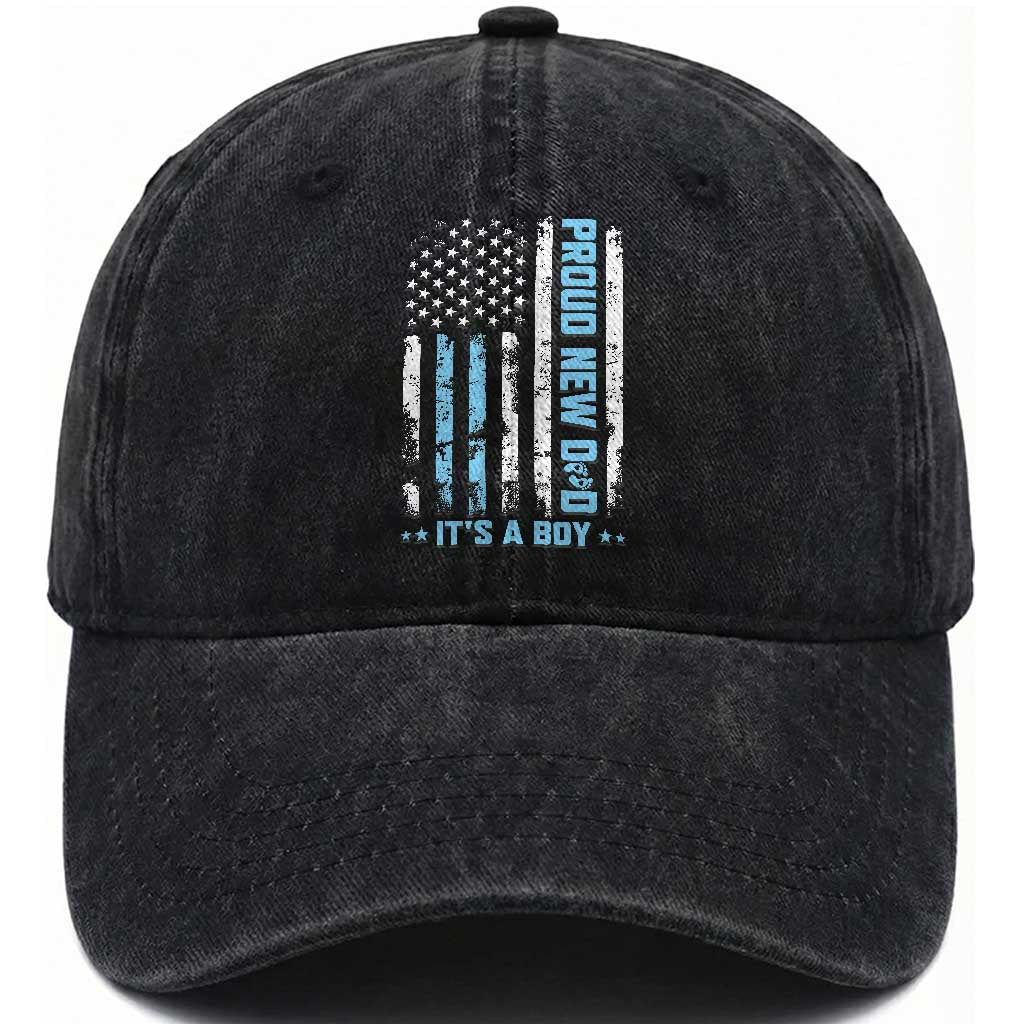 Proud New Dad Its A Boy Washed Cotton Baseball Cap Patriotic First Fathers Day Gift