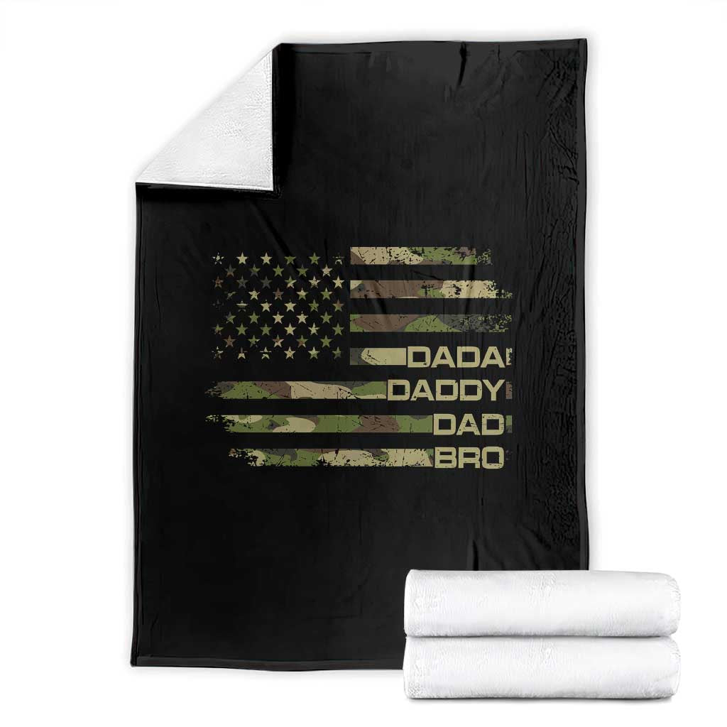 Dada Daddy Dad Bro Camo American Flag Throw Blanket Patriotic Fathers Day Gift