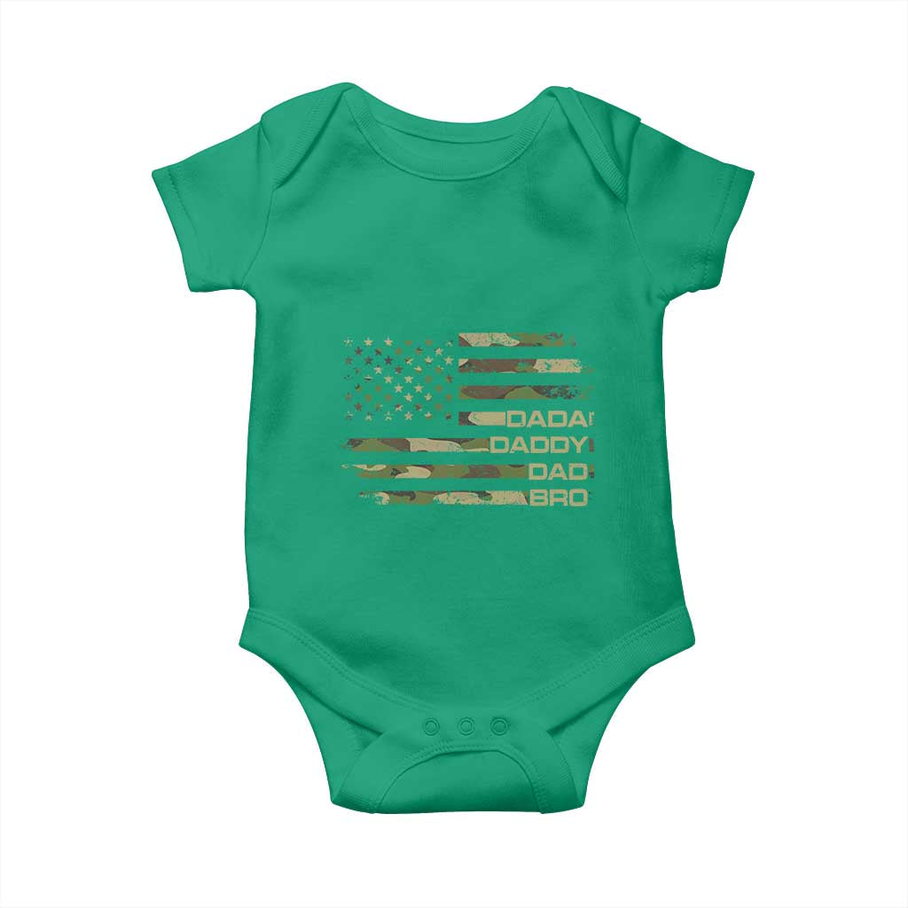 Dada Daddy Dad Bro Camo American Flag Baby Onesie Patriotic Fathers Day Gift