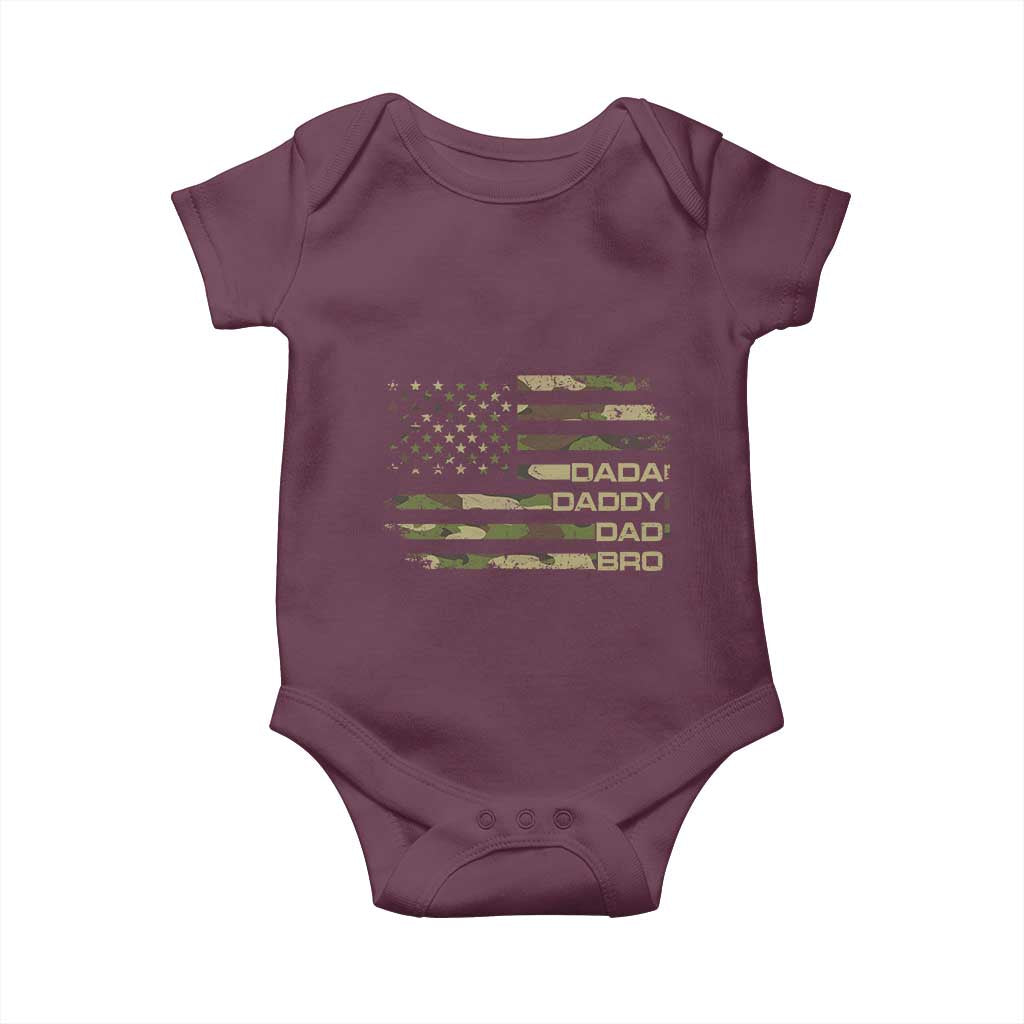 Dada Daddy Dad Bro Camo American Flag Baby Onesie Patriotic Fathers Day Gift