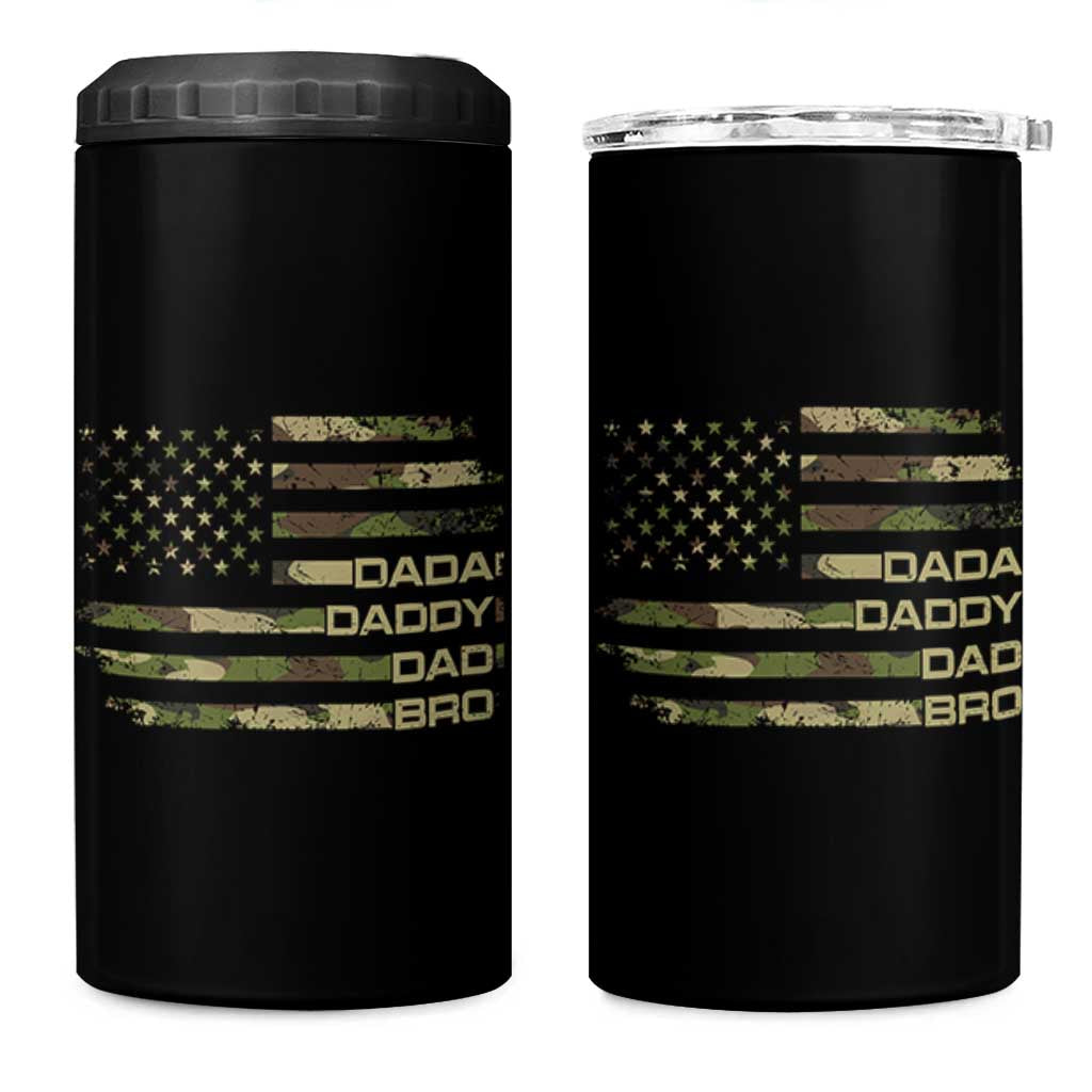 Dada Daddy Dad Bro Camo American Flag 4 in 1 Can Cooler Tumbler Patriotic Fathers Day Gift
