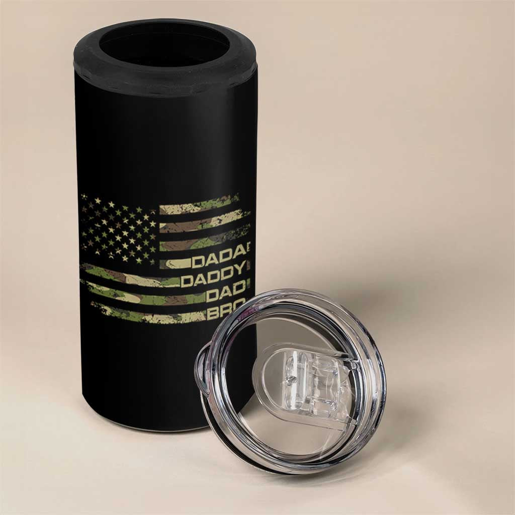 Dada Daddy Dad Bro Camo American Flag 4 in 1 Can Cooler Tumbler Patriotic Fathers Day Gift