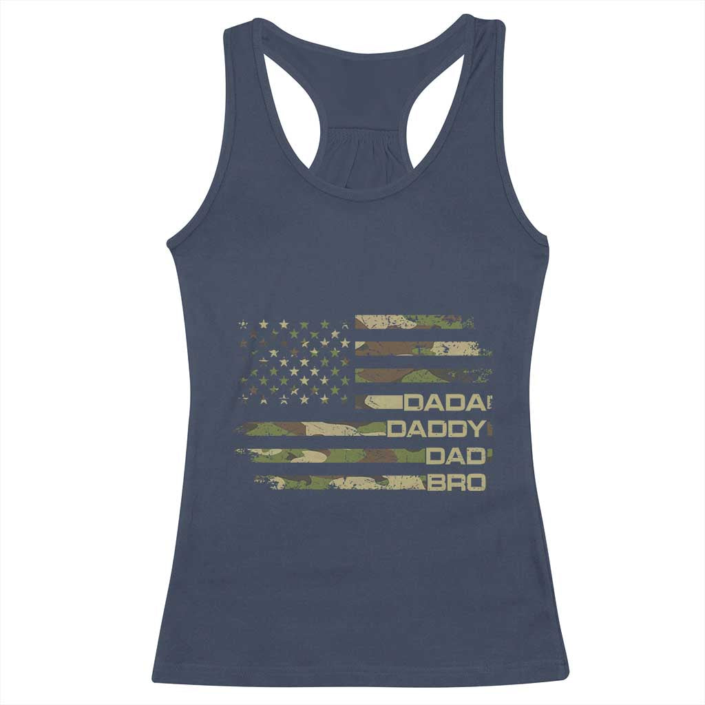 Dada Daddy Dad Bro Camo American Flag Racerback Tank Top Patriotic Fathers Day Gift