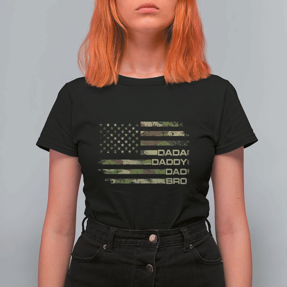 Dada Daddy Dad Bro Camo American Flag T Shirt For Women Patriotic Fathers Day Gift