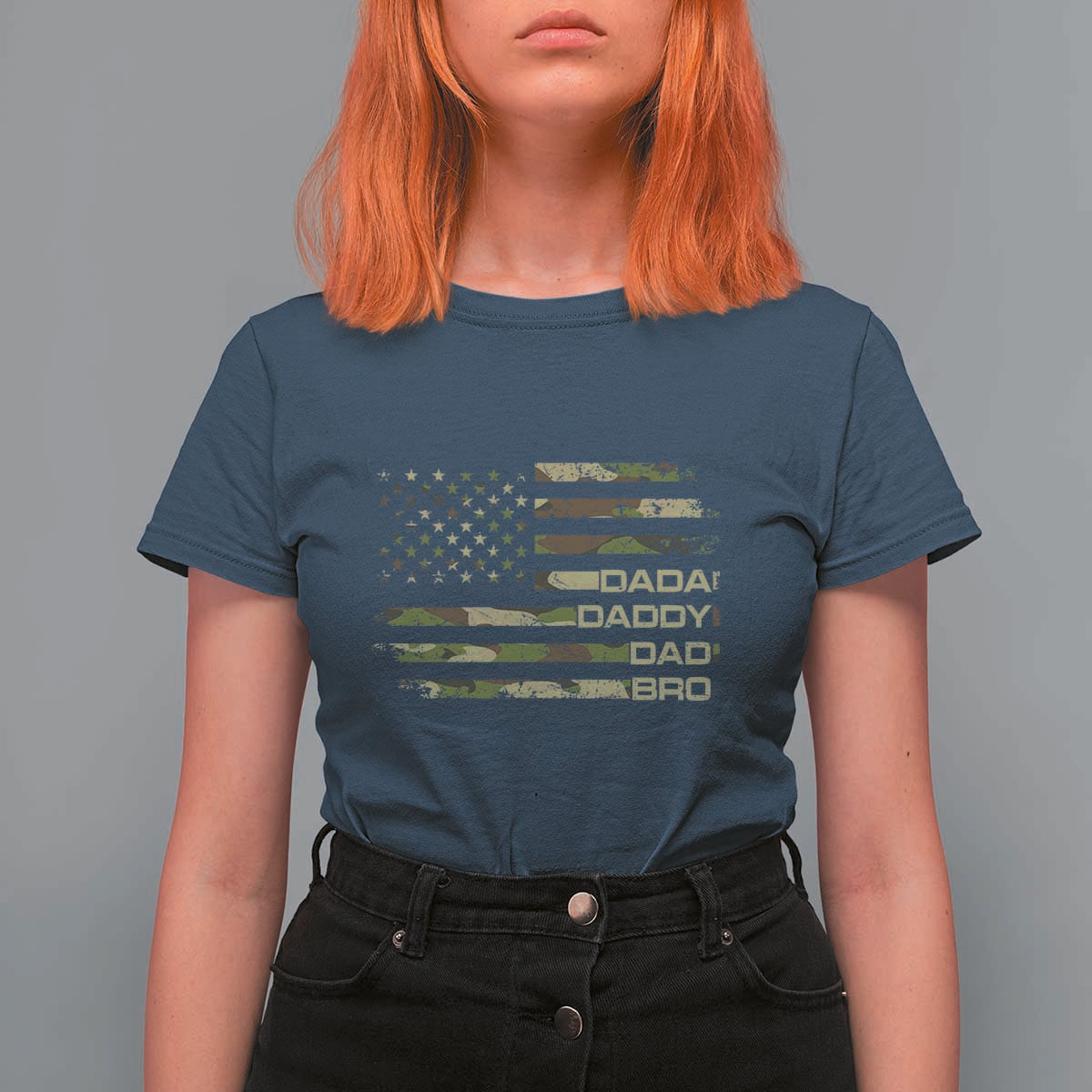 Dada Daddy Dad Bro Camo American Flag T Shirt For Women Patriotic Fathers Day Gift
