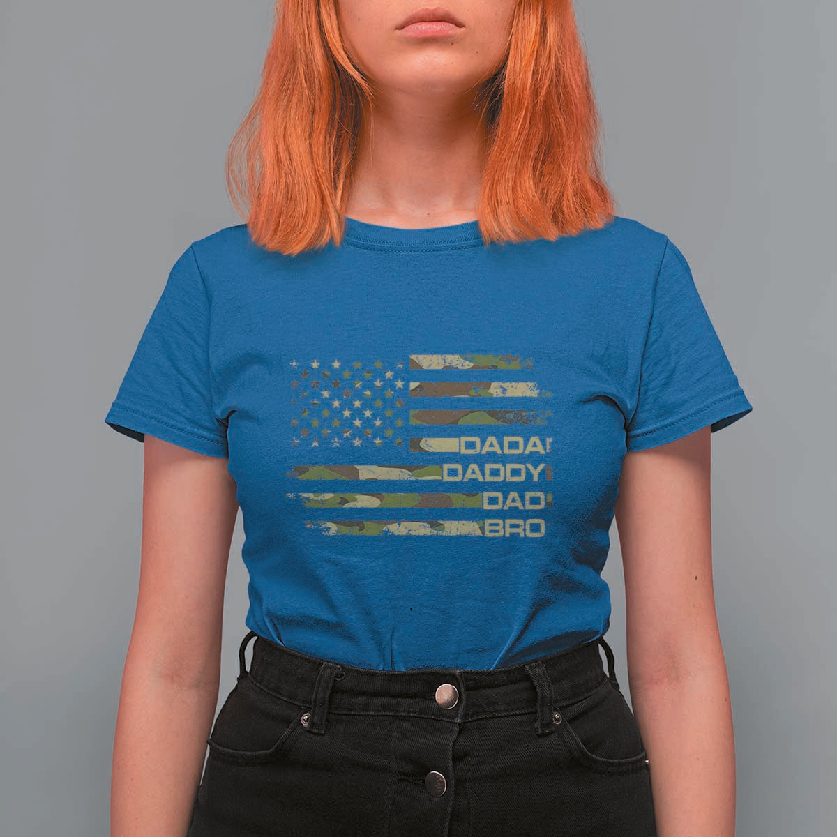 Dada Daddy Dad Bro Camo American Flag T Shirt For Women Patriotic Fathers Day Gift