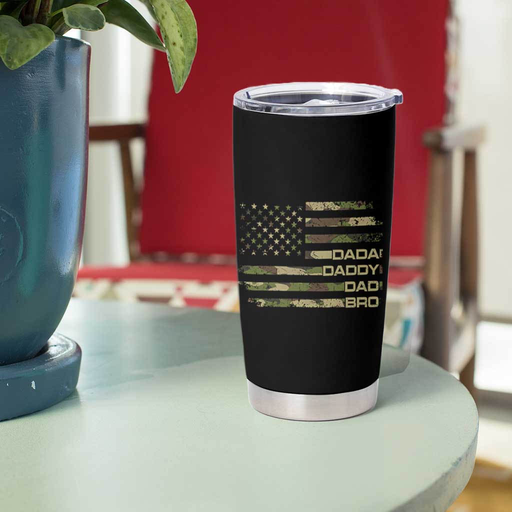 Dada Daddy Dad Bro Camo American Flag Tumbler Cup Patriotic Fathers Day Gift