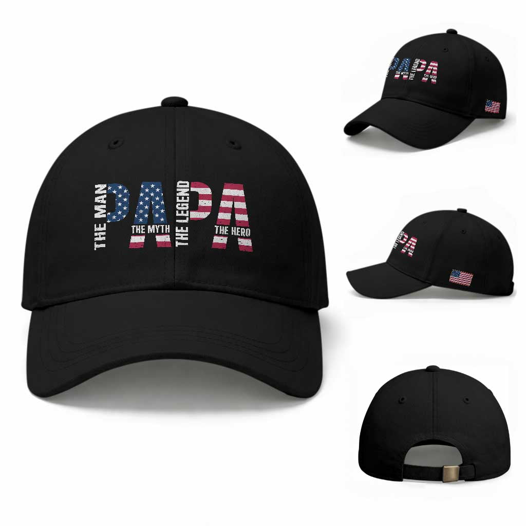 Vintage American Flag Papa The Man The Myth The Legend Baseball Cap Fathers Day Gift