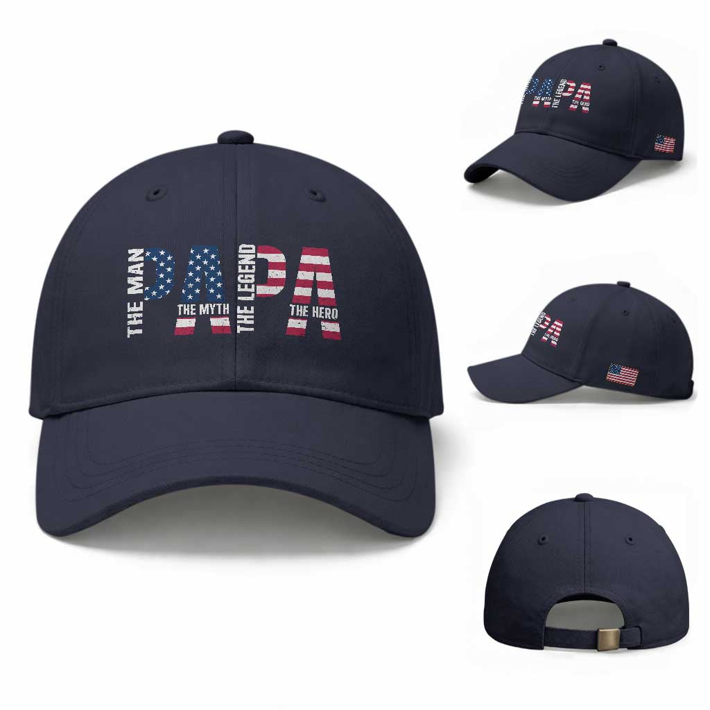 Vintage American Flag Papa The Man The Myth The Legend Baseball Cap Fathers Day Gift