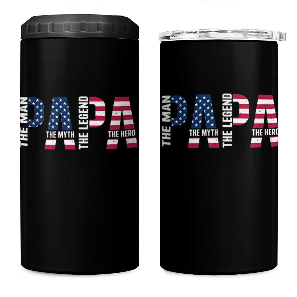Vintage American Flag Papa The Man The Myth The Legend 4 in 1 Can Cooler Tumbler Fathers Day Gift