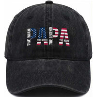 Vintage American Flag Papa The Man The Myth The Legend Washed Cotton Baseball Cap Fathers Day Gift