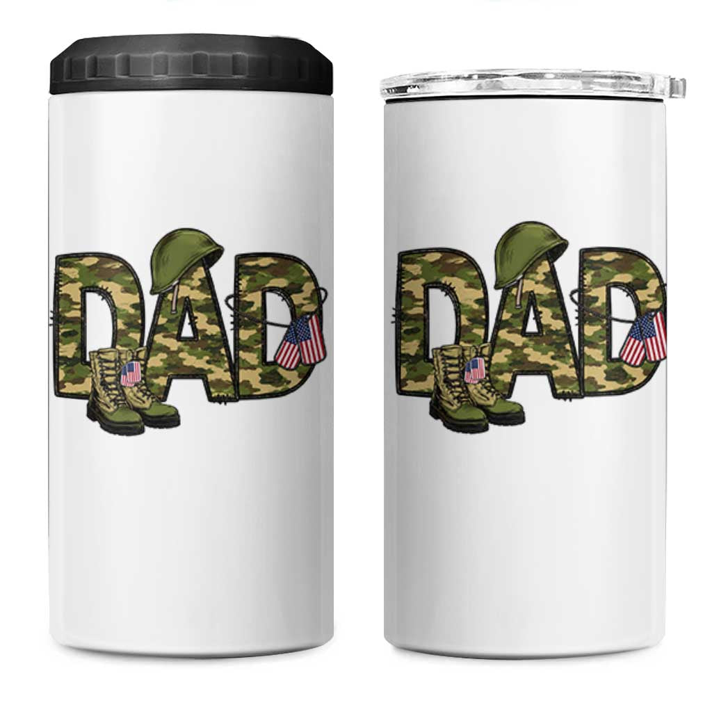 Proud Army Dad USA Flag Camo 4 in 1 Can Cooler Tumbler Fathers Day Gift