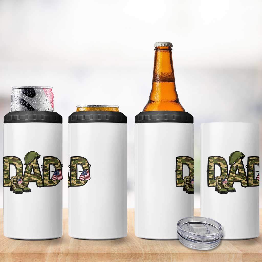 Proud Army Dad USA Flag Camo 4 in 1 Can Cooler Tumbler Fathers Day Gift