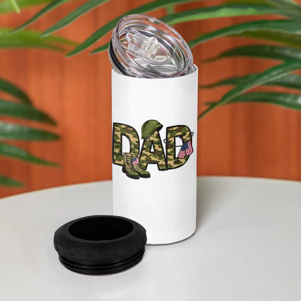 Proud Army Dad USA Flag Camo 4 in 1 Can Cooler Tumbler Fathers Day Gift